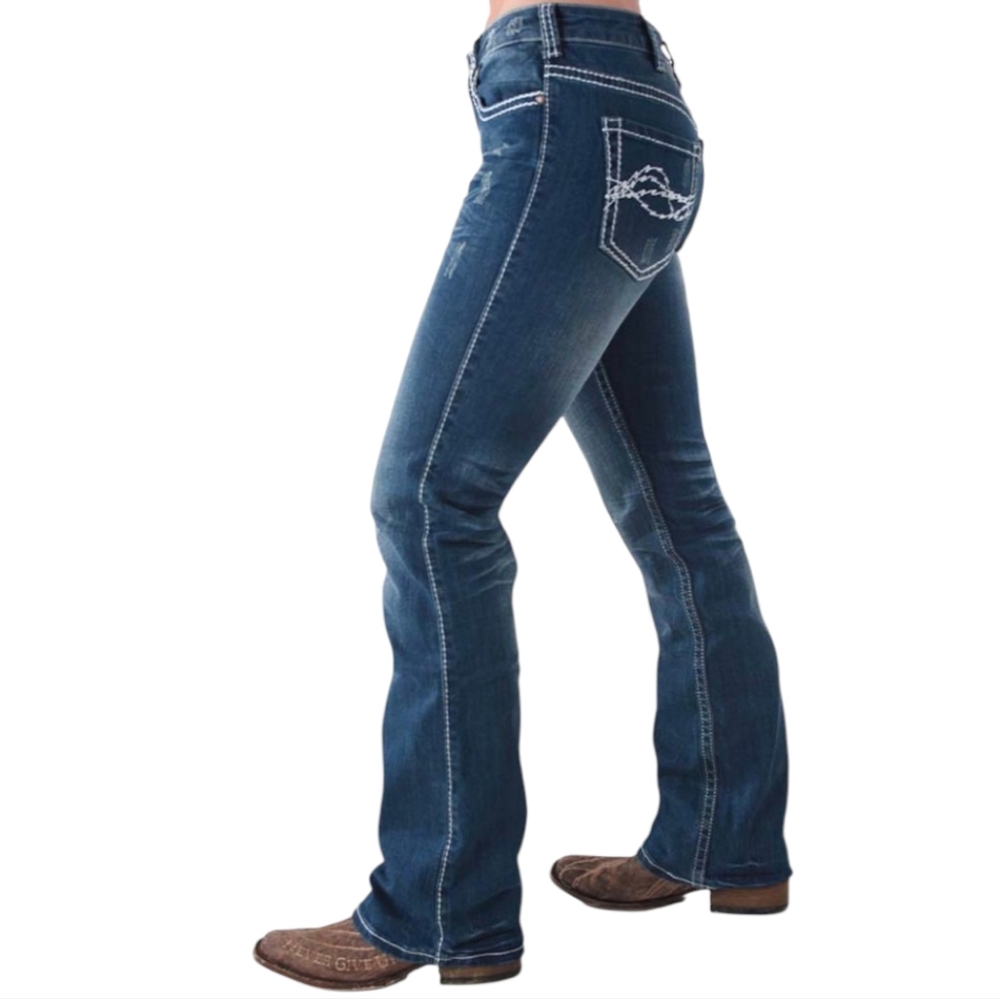 COWGIRL TUFF "Edgy" bootcut med wash rodeo jeans Style #JEDGYJ sz 26x33L EUC - Picture 3 of 16